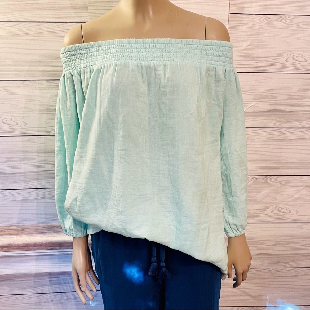 🐳Vineyard Vines-Double Gauze Fashion Top, “Crystal Blue”, Off Shoulder, Size XL